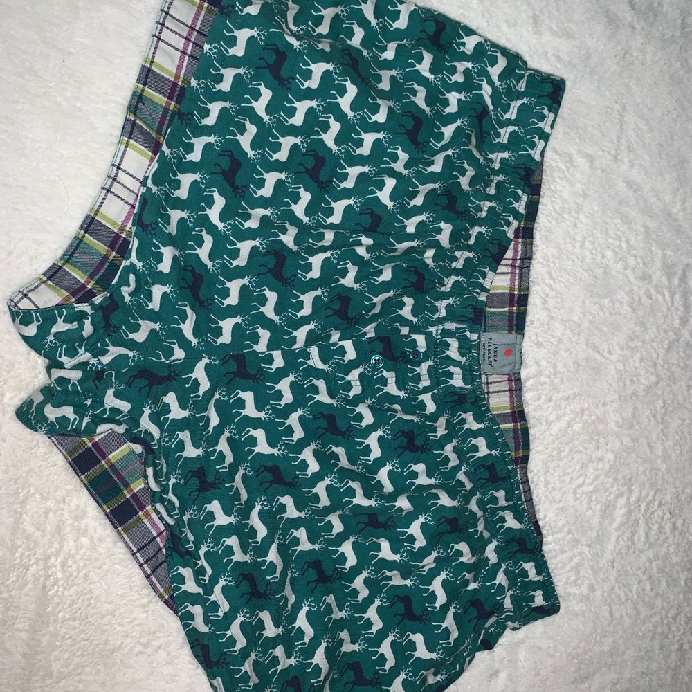Green deer pattern pajama shorts with buttons